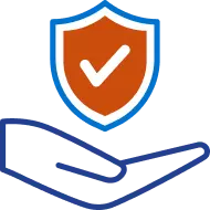 Hand holding a red security shield icon representing protection and safety.