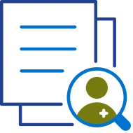 Document icon with a magnifying glass showing a green user profile.