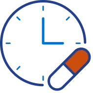Analog clock with red perscription pill on bottom right.