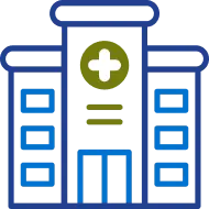 Hospital building icon representing medical care and healthcare facilities.