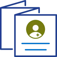 Medical pamphlet icon featuring a green medical cross symbol on a folder graphic.