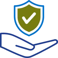 Hand holding a green security shield icon representing protection and safety.