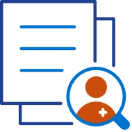 Document icon with a magnifying glass showing a red user profile.