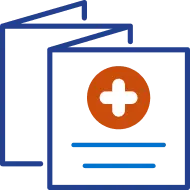 Medical pamphlet icon featuring a red medical cross symbol on a folder graphic.